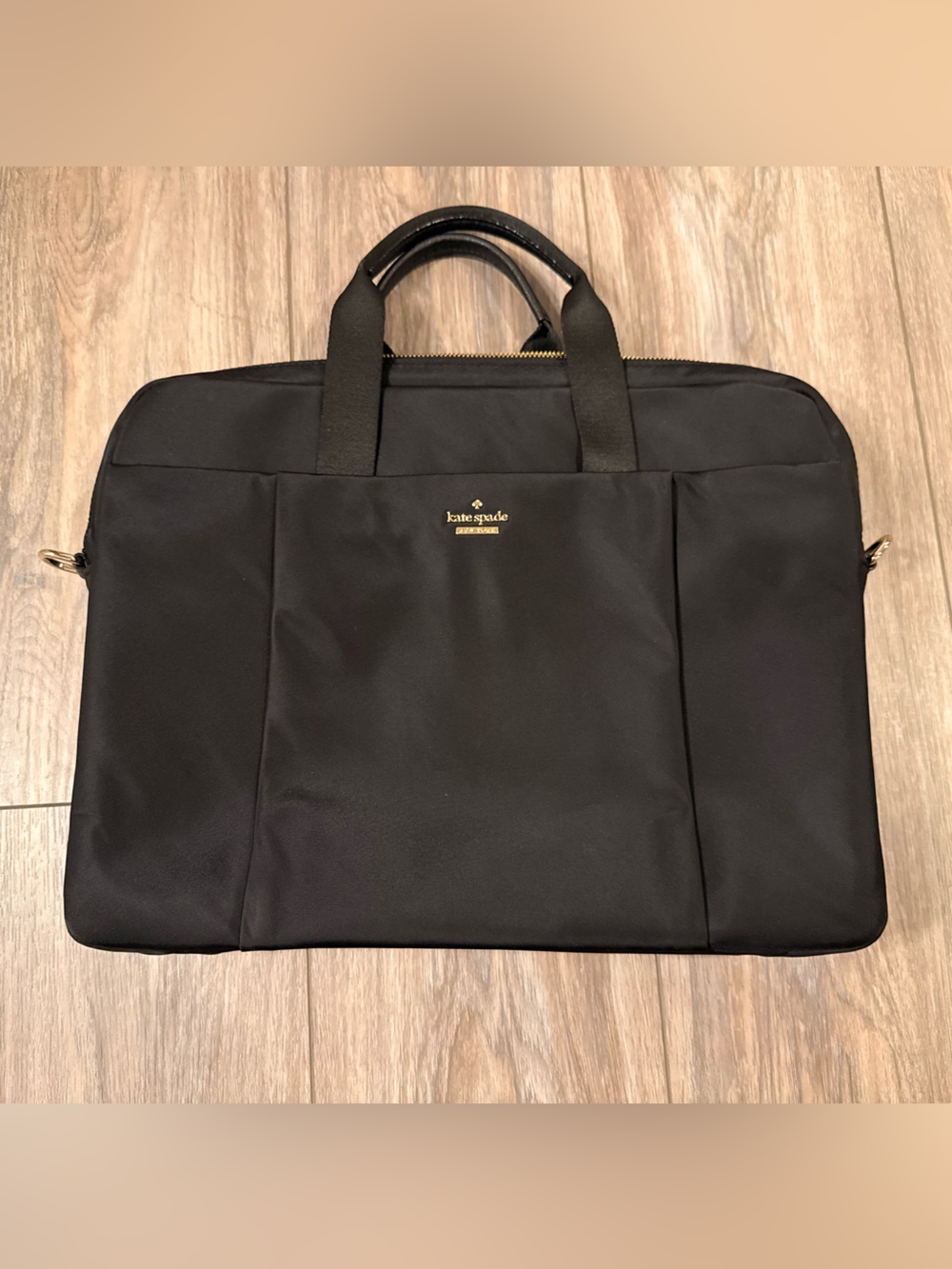 kate spade Black Nylon Laptop Tote with Gold Logo